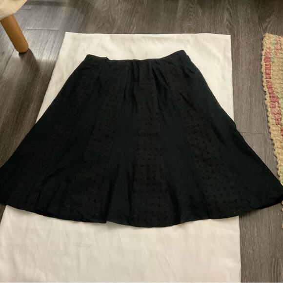 Nine West Black Embroidered Panel A-Line Skirt 10 Feminine Casual Boho Cottage - Picture 3 of 8